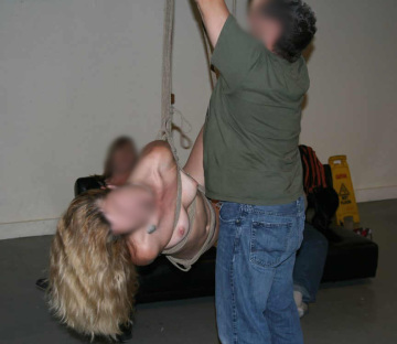 mad respect for mistress m. here in my rope! she is a femdom but wanted to experience what it was like being suspended :)
