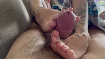 massaging his dick with my oiled soles :)