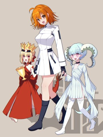 gudako going on a walk with draco and tiamat