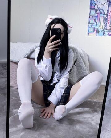 catgirl with white nylons