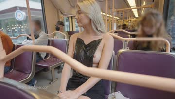 gorgeous kaylee flashing her boobs on the train.. this full vid can be seen on bralessforever!