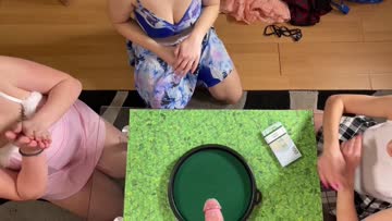 now this is something interesting: dice throwing handjob challenge with 3 girls working on, playing with a naked guy´s cock by numbers of dice faces