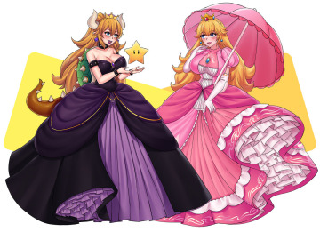 [princessification] bowsette and princess peach by mayitgu