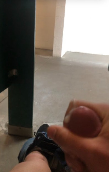 [proof] cum in a public bathroom with door open.