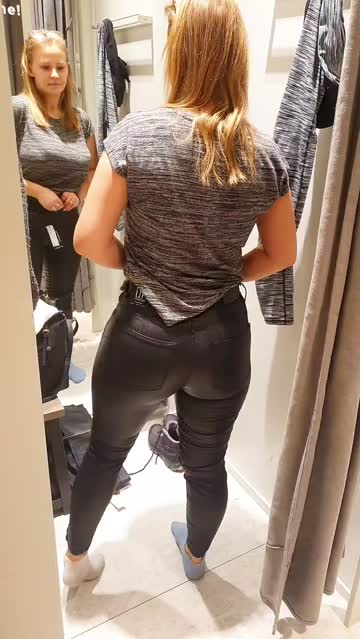 and here's another epic battle between a huge, juicy ass and very tight pants. this time it took place in a public place, a fitting room in a shopping mall. heh. enjoy