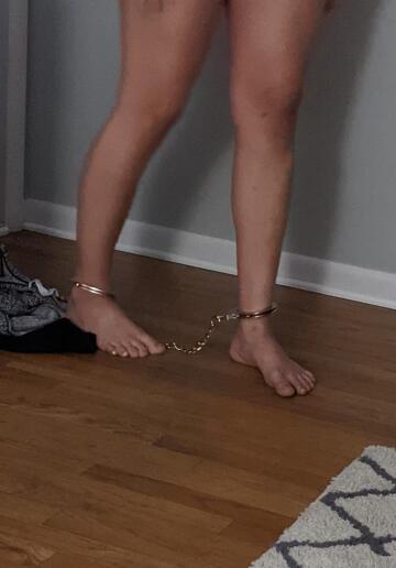 just a cuffed girl walking to bed. it's our new bedroom routine.