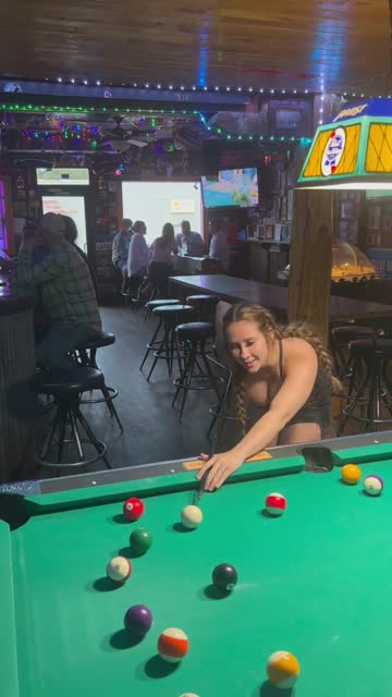 got dared to shoot pool with my tits out ;) (f)