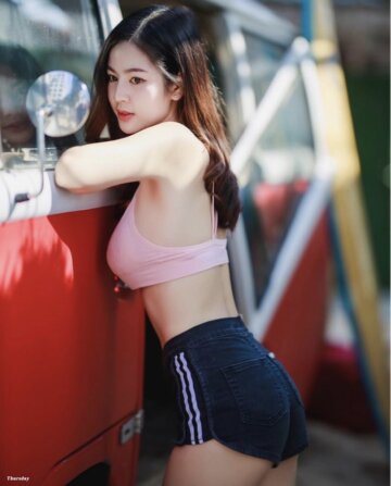 sexy asian girl in the very rare “sidestripe denim shorts”