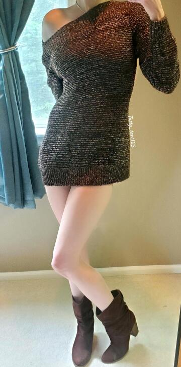 can never go wrong with a sweater dress and a pair of boots!