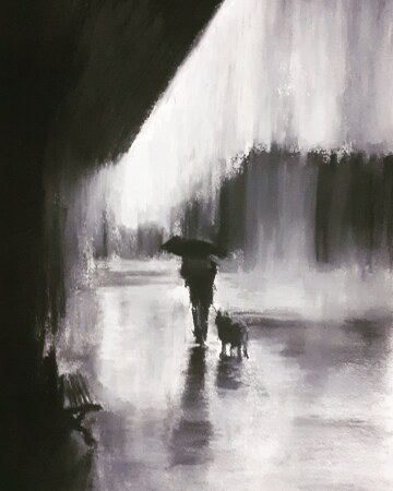 rainy days. wet charcoal and pastel art by me. [oc].