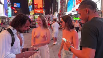 two wild girls get topless in times square during public livestream [f]