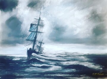braving the storm. wet charcoal and pastel art by me.