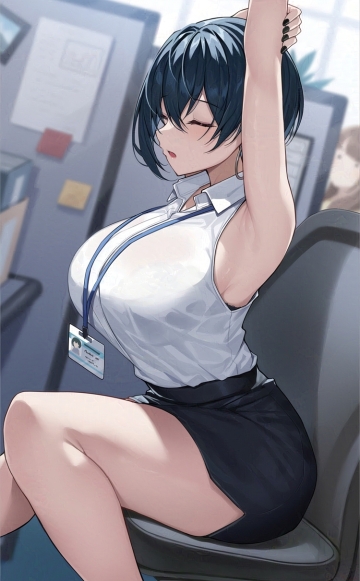 stretching in her office