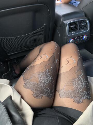 office trouble: let us admire these ice-skating inspired nylons teasing the poor uber driver!