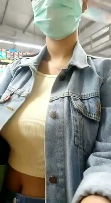 flashing her big tits in the grocery store