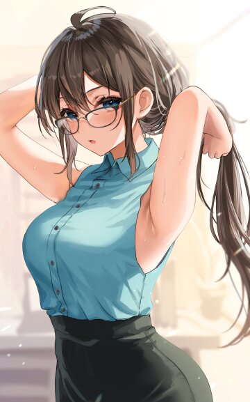 tying her hair for work