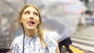 cute girl goes to a convenience store with cum in her mouth