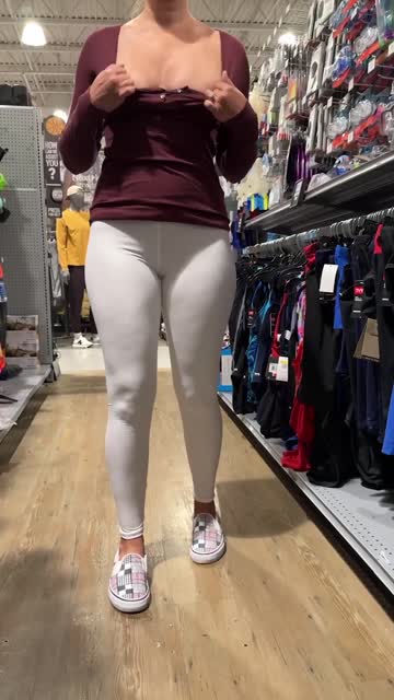 i was really looking to turn myself on, so i did a store walk plugged, tits out, with a cameltoe… [gif]