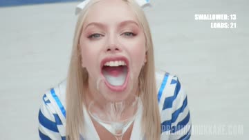 vivian lola swallowing load after load in her 1st bukkake