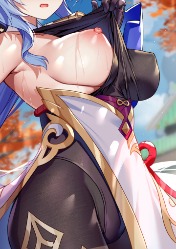 i'm pretty sure that every man in liyue has already drunk goat's milk straight from ganyu's breasts, who might even like having her breasts sucked, and that explains why a suit that only needs to be pulled to the side to reveal her breasts. what do you think? 