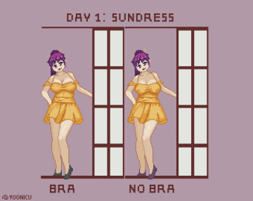 practicing drawing clothes with and without bra in pixel art using my oc maya as a model.