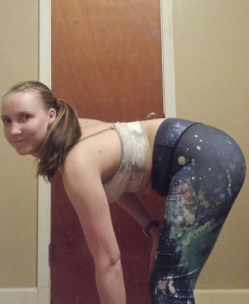 stretching in my leggings.