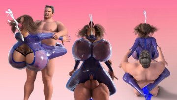 spitroasting, the right way. ( second all-the-way-through 3d render. super oppai anime boob proportions!)