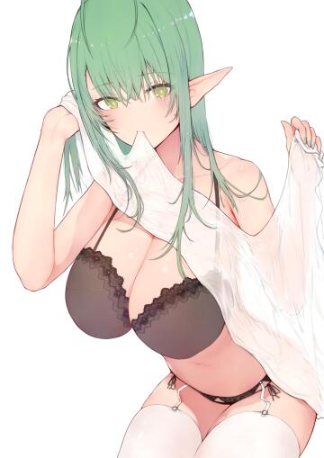 green haired elf undressed