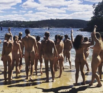 nude beach party (presumably cobblers near sydney, australia)