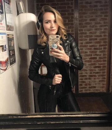 maggie in a leather jacket