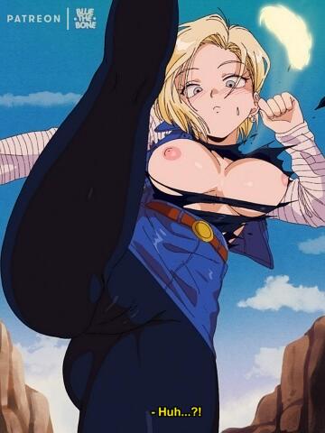 whoops! android 18's top got ripped in the fight (bluethebone) [dragon ball]