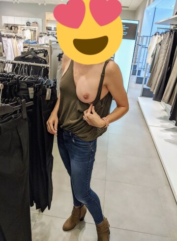 wi[f]e was dared to wear this tank top braless and flash while shopping