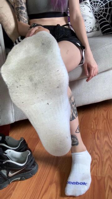 nothing like some sweaty goth girl socks 😏💜 (self)