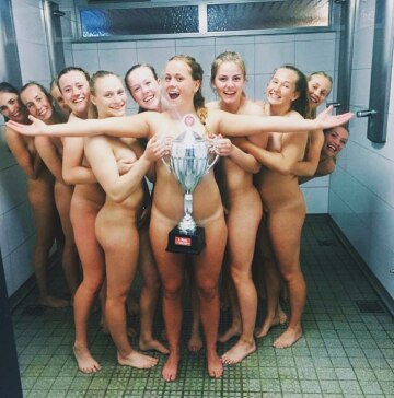 danish handball team celebrating naked in the shower
