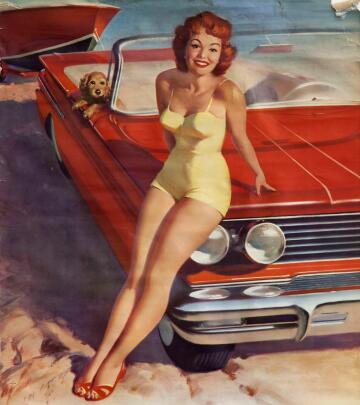 girl on red convertible - by arnold armitage