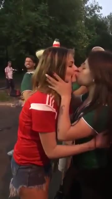 world cup 2018. russian and mexican girls kiss