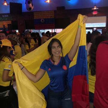 columbian babe at a columbia vs england viewing party