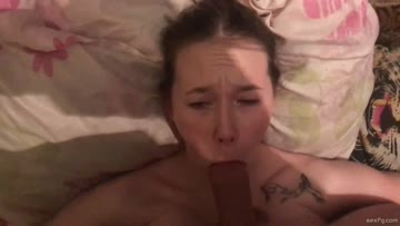 hot babe gives blowjob and gets cum on her tits