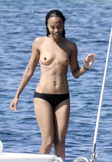 zoe saldana (topless - mic)