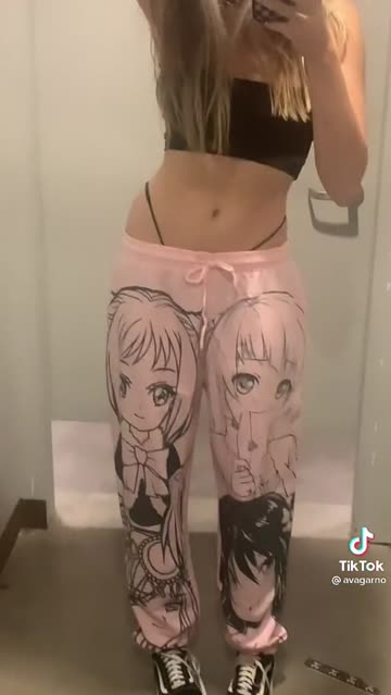 cute blonde in anime pants leaves her thong exposed in the dressing room