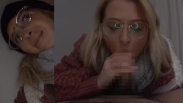 hot blonde wearing glasses receives a messy facial