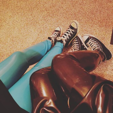 [oc] two girls in shiny latex leggings and chucks