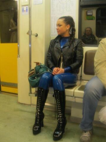 caught on the train in her fetish gear