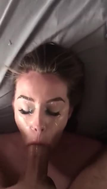 she gets covered in cum before getting her mouth pounded