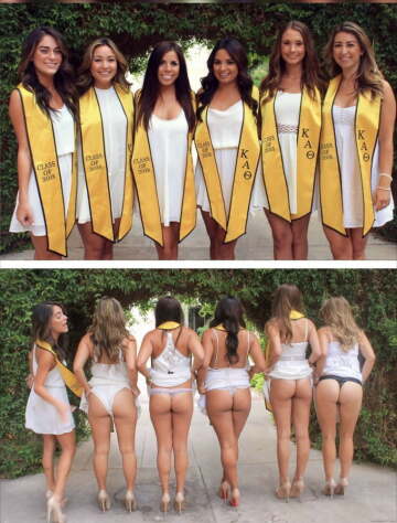 recent 2015 college grads flashing their behinds together in thongs