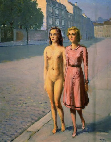 fillette et fillette nue promenade de la rue by rené magritte, 1954