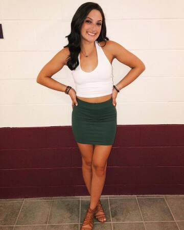 cute college chick in green skirt