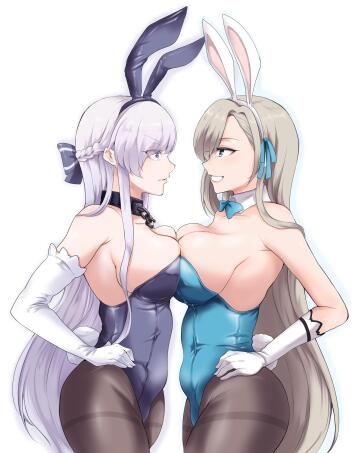 bunny girl belfast and asuna (from 'blue archive’)