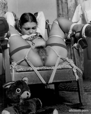 black and white bdsm porn photo with hairy pussy (1970-s)