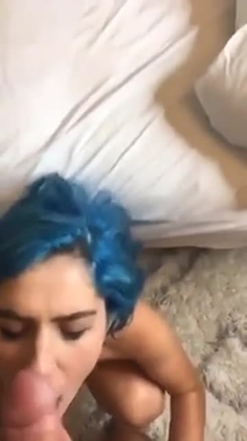 fantastic pov and cumshot with a blue haired cutie